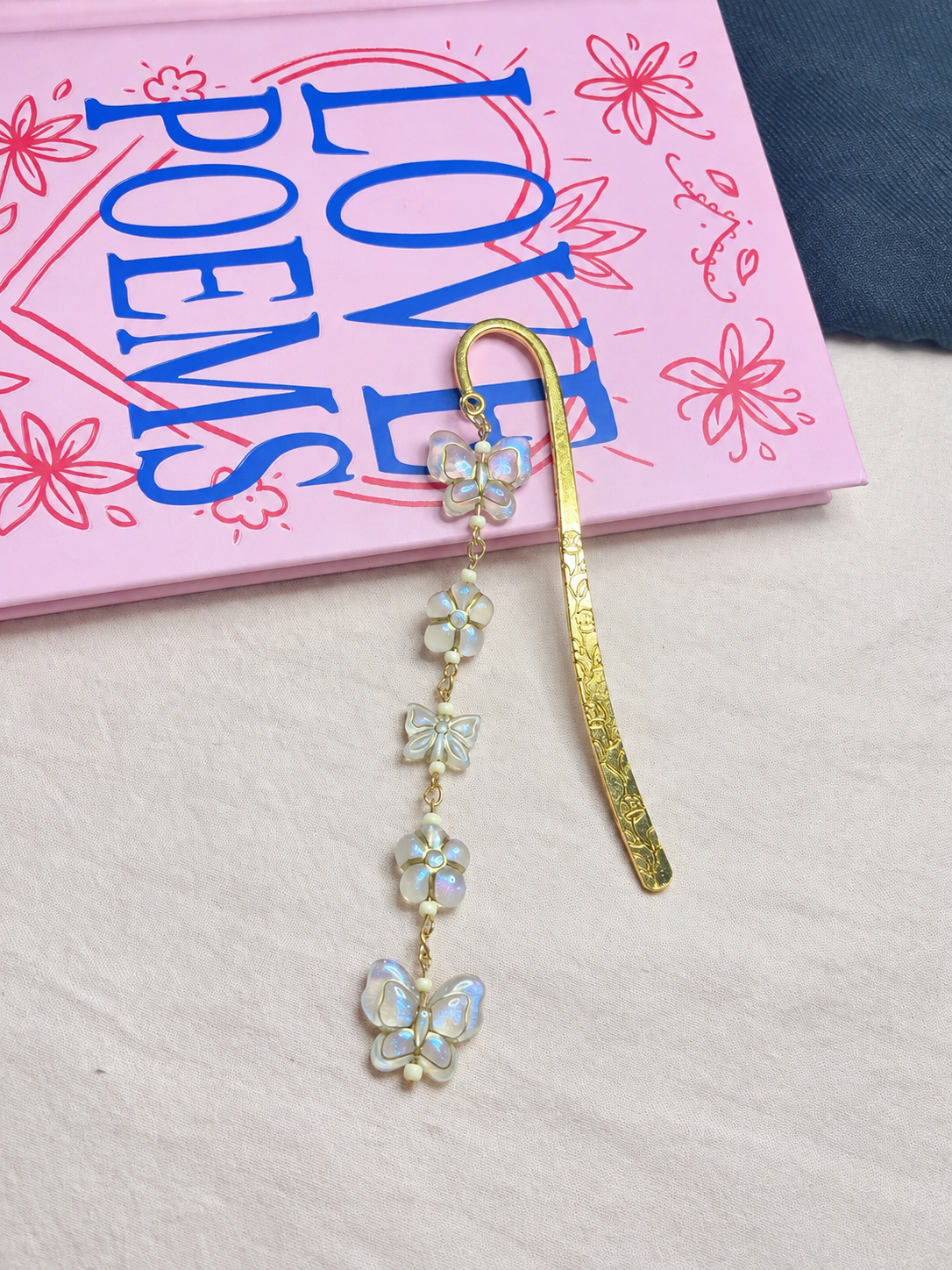 Metal Bookmark with Hand-Beaded Charm