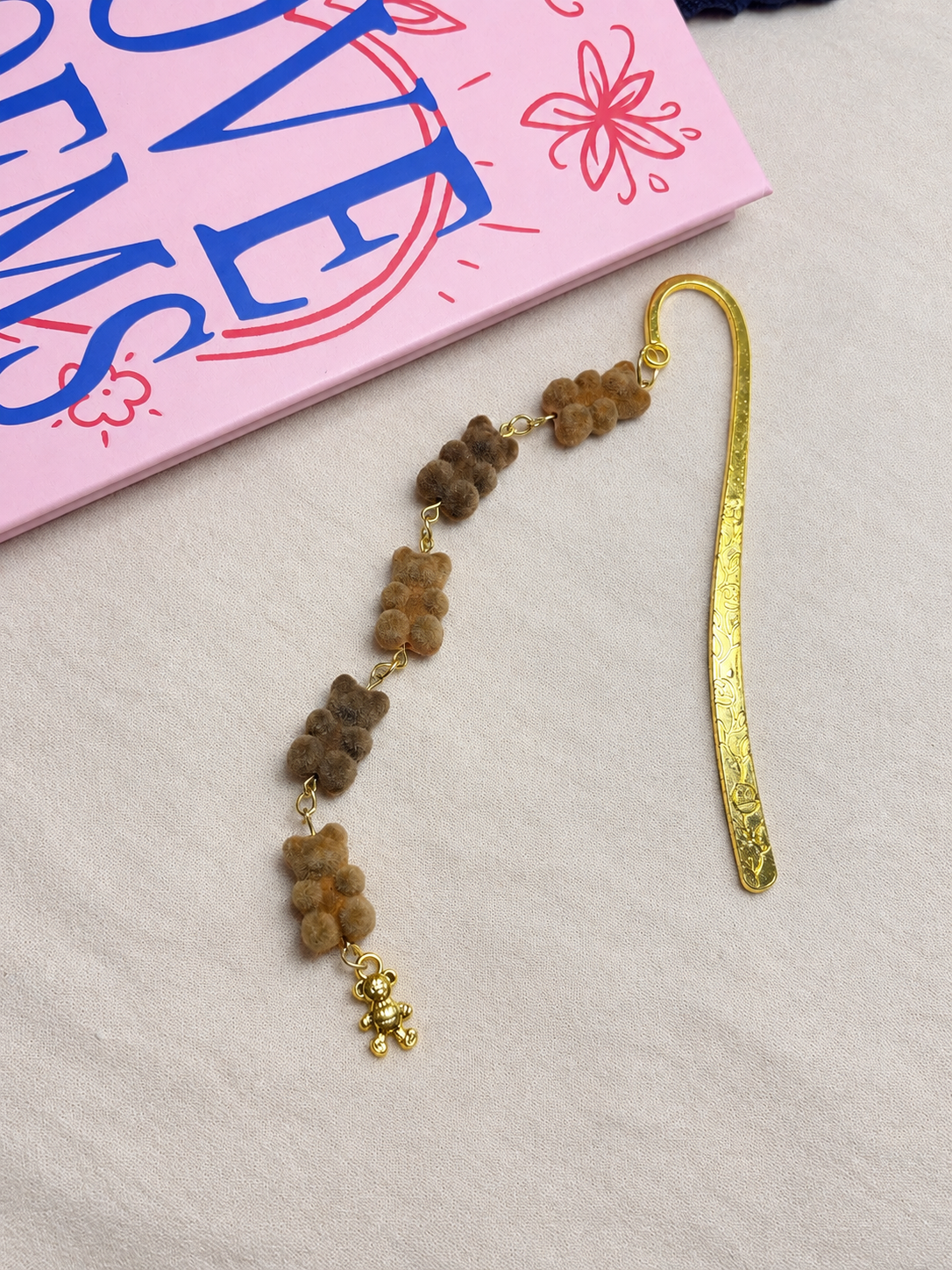 Metal Bookmark with Hand-Beaded Charm