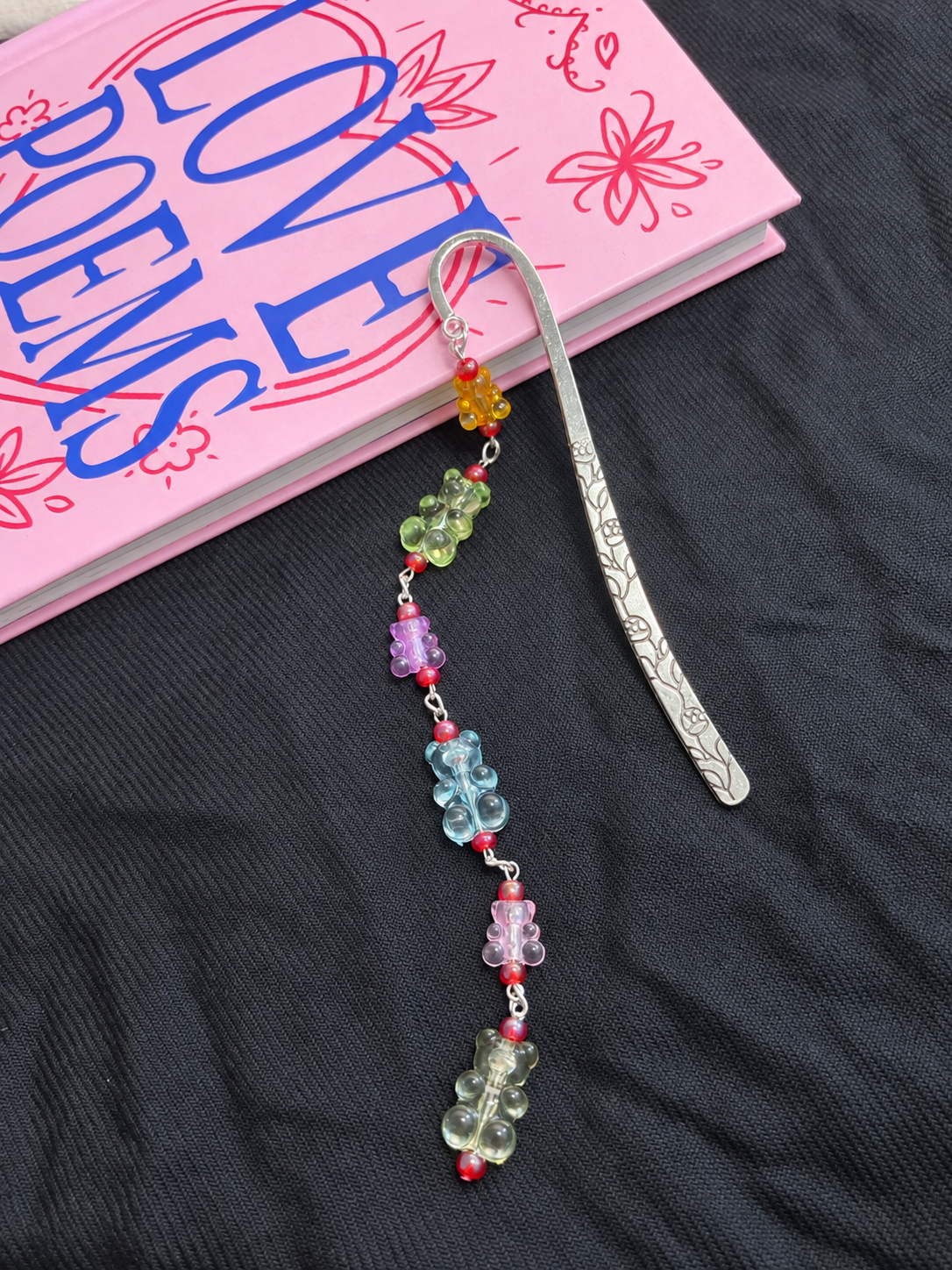 Metal Bookmark with Hand-Beaded Charm